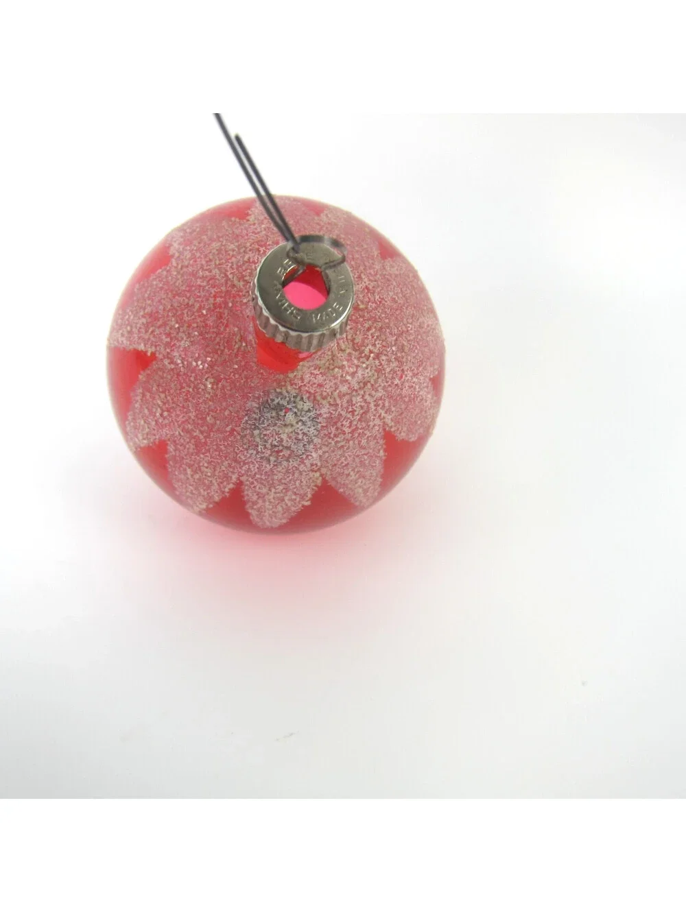Vintage Shiny Brite Unsilvered Glass Christmas Ornament Red Ball Mica Snow 3